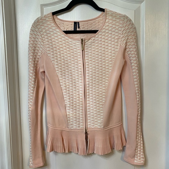 Gorgeous, Marciano, pink and white cardigan sweater with gold zipper, size M - Picture 2 of 5
